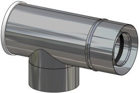 T-kus koaxiální systém. revizní s odv. kon. a těsněním 90° pr. 60/100 na 80/125; 1.4404